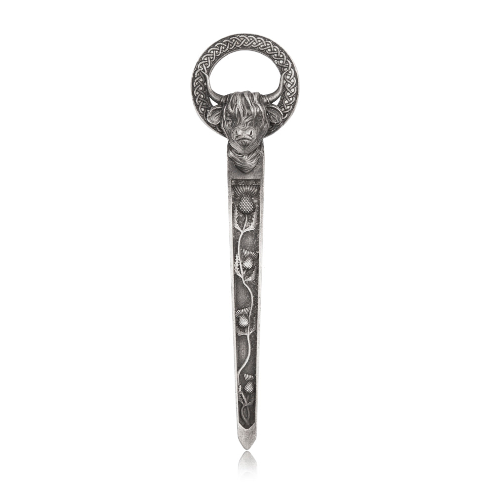 Highland Coo & Thistles Pewter Kilt Pin - Braemar Highlandwear Matte